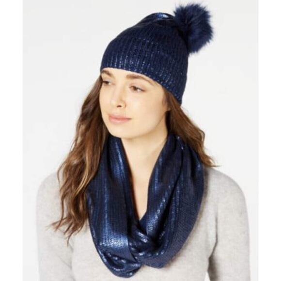 $40 INC International Concepts Blue Liquid Shine Infinity Scarf Wrap Cowl NEW - Picture 1 of 7